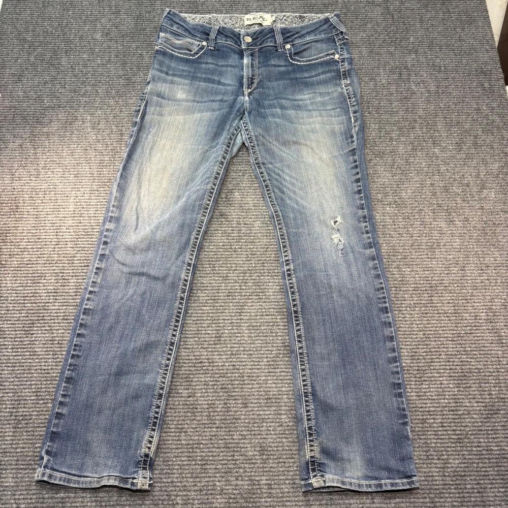 Ariat REAL Denim Womens 33R Straight Leg Jeans Medium Wash Distressed Western